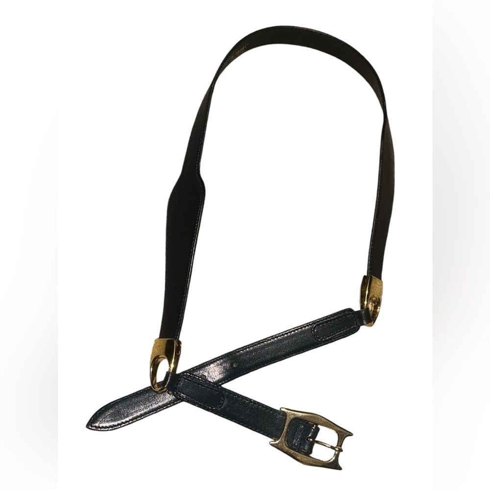 “i Santi” Women’s Belt Made In Italy Black With Gold Tone Hardware Size M
